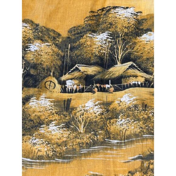 Lucky Brand Linen Button Up Shirt Mens L Yellow Island Vibe Short Sleeve Hut - Picture 8 of 11